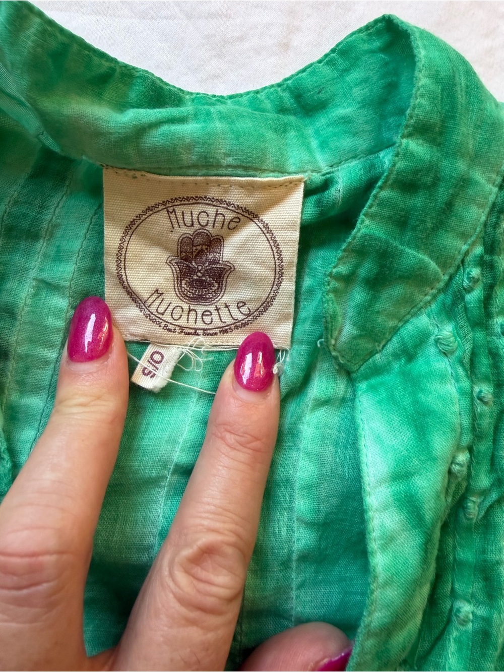 Muche et Muchette Jolene Voile Top Green Cotton Lace Embroidered Boho Blouse OS - Picture 5 of 11